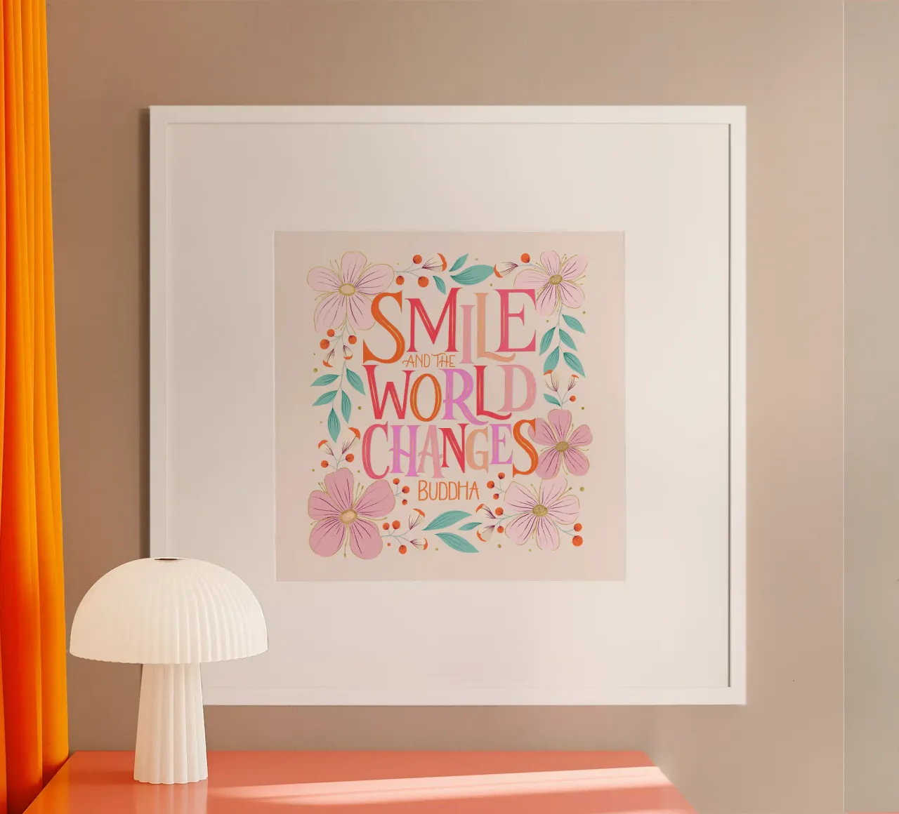 Sorridi e il mondo cambia. Zitat. Fiori e scritte carta hahnemühle da CalliLetters