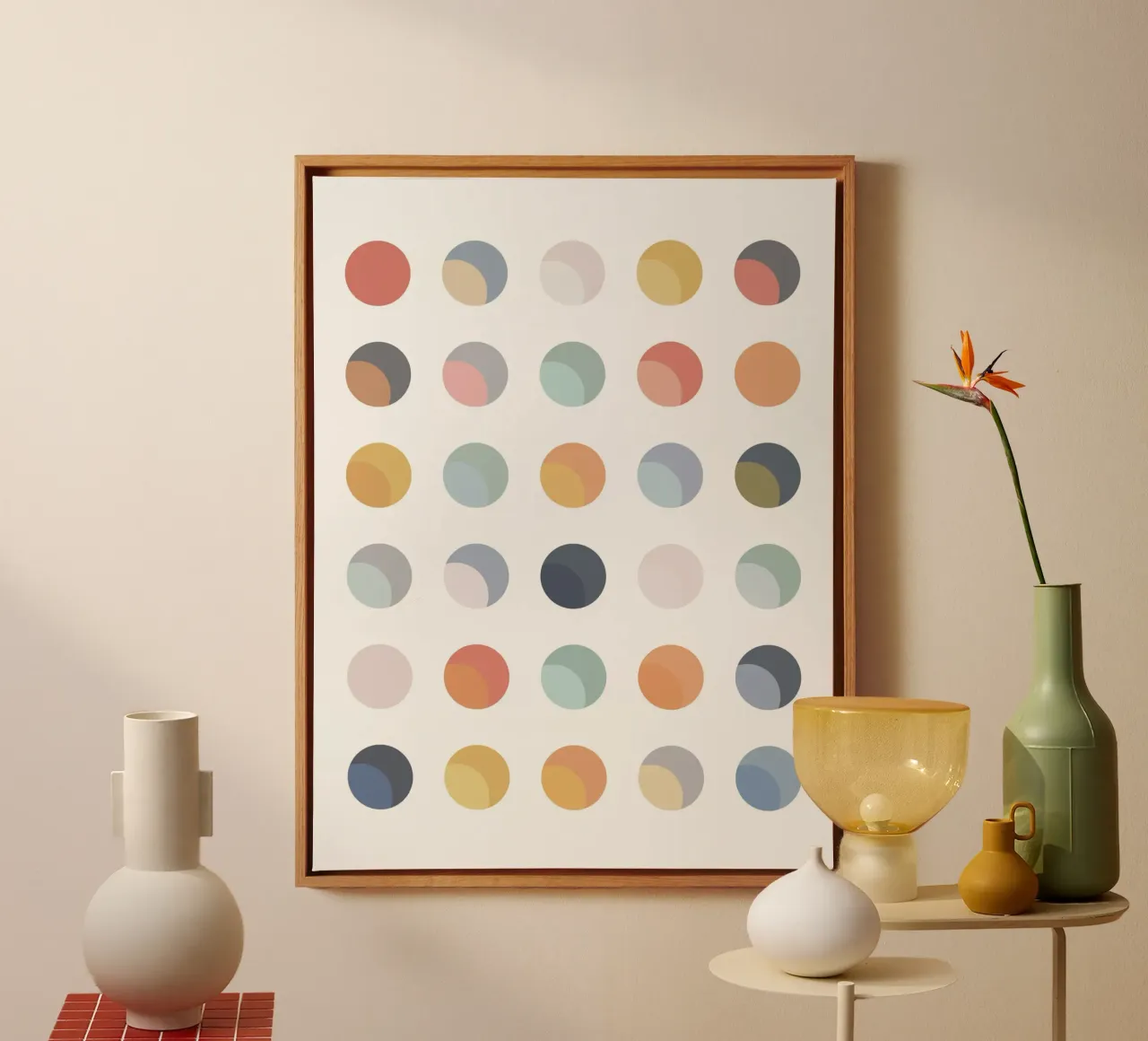 Boho Dots Abstrakte Kunst Leinwand mit Schattenfugenrahmen von Paigaam Studio