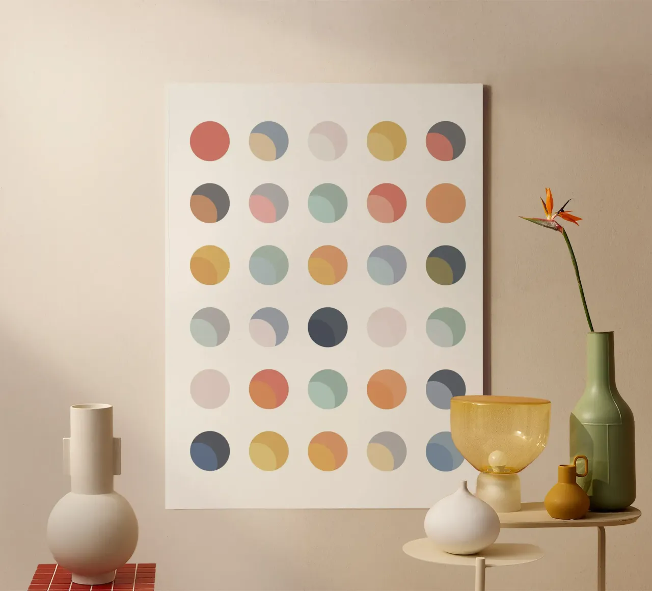 Boho Dots Abstrakte Kunst Leinwand mit Schattenfugenrahmen von Paigaam Studio
