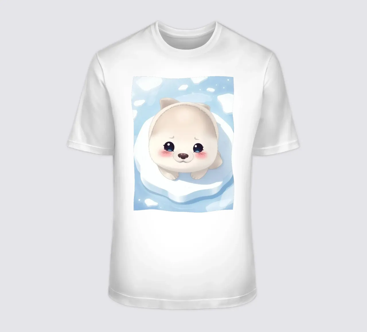 Cute animated puppy resting on an ice floe surrounded t-shirt by DesignDoodle