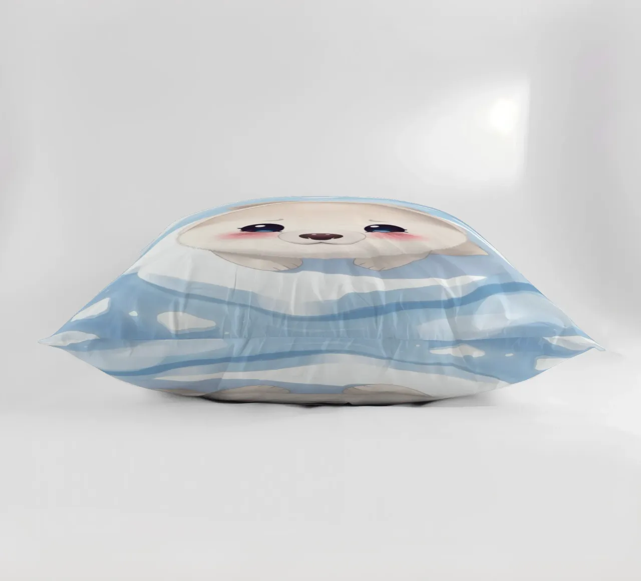 Cute animated puppy resting on an ice floe surrounded decorative cushion by DesignDoodle