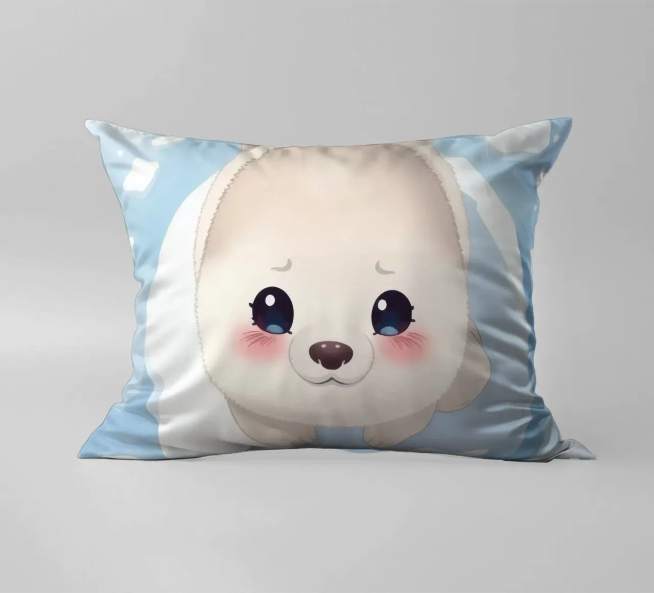 Cute animated puppy resting on an ice floe surrounded decorative cushion by DesignDoodle