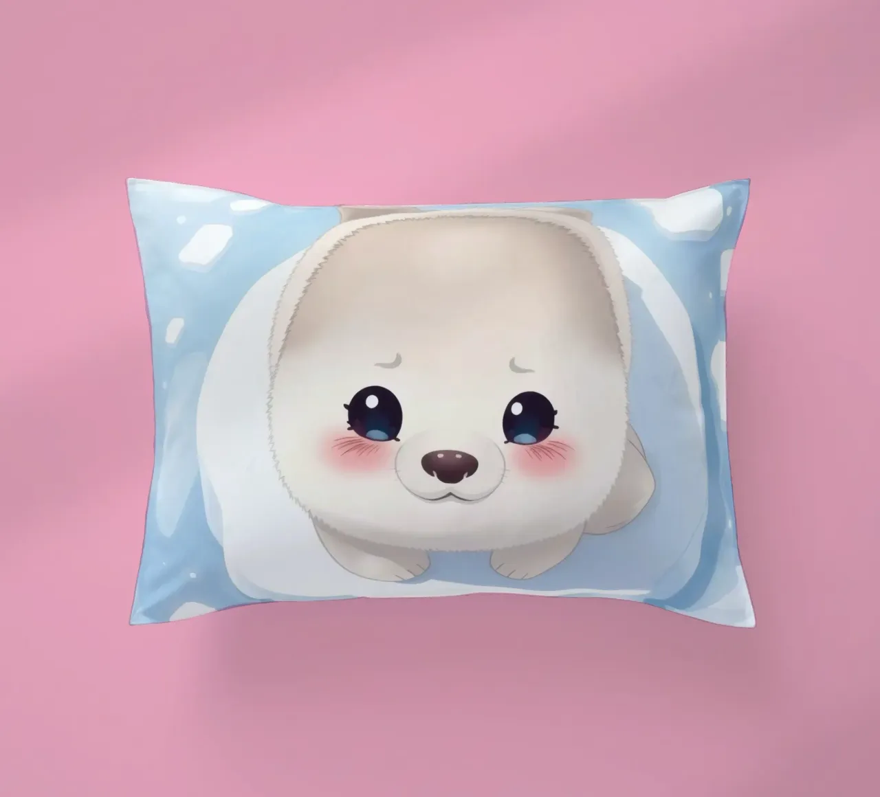 Cute animated puppy resting on an ice floe surrounded decorative cushion by DesignDoodle
