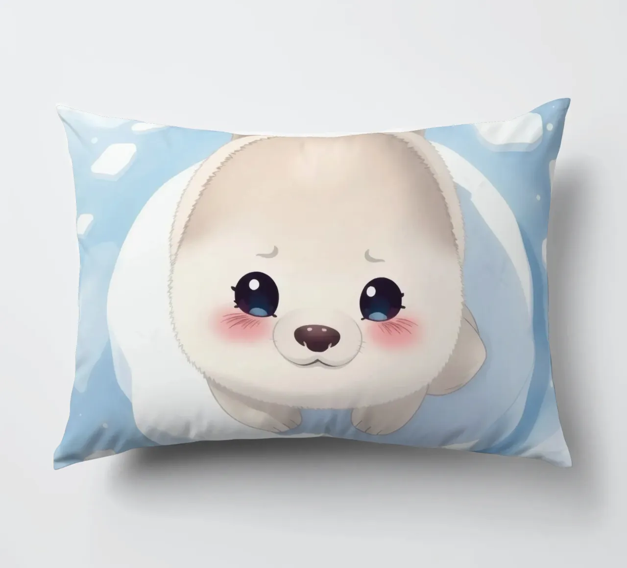 Cute animated puppy resting on an ice floe surrounded decorative cushion by DesignDoodle