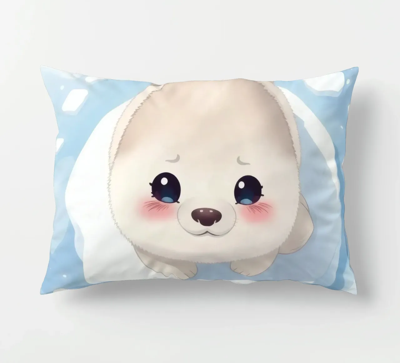 Cute animated puppy resting on an ice floe surrounded decorative cushion by DesignDoodle