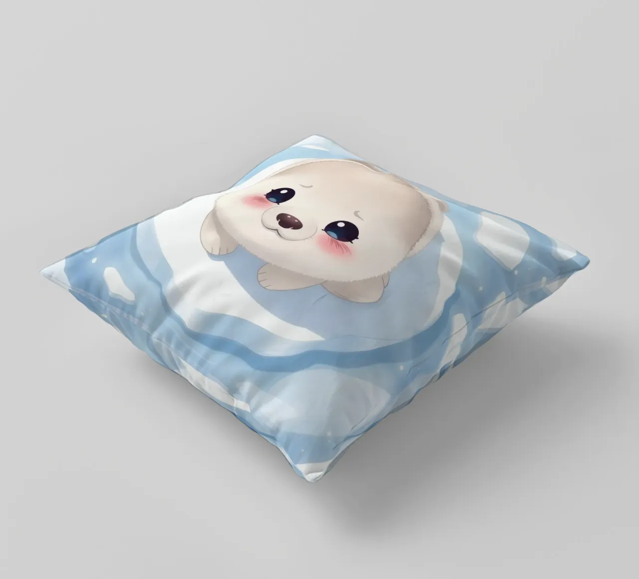 Cute animated puppy resting on an ice floe surrounded decorative cushion by DesignDoodle