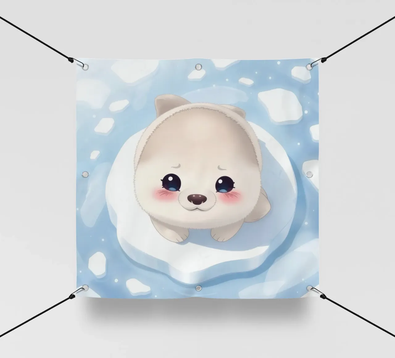 Carino il cucciolo animato che riposa su una banchisa circondata da un'isola di ghiaccio telo in pvc da DesignDoodle