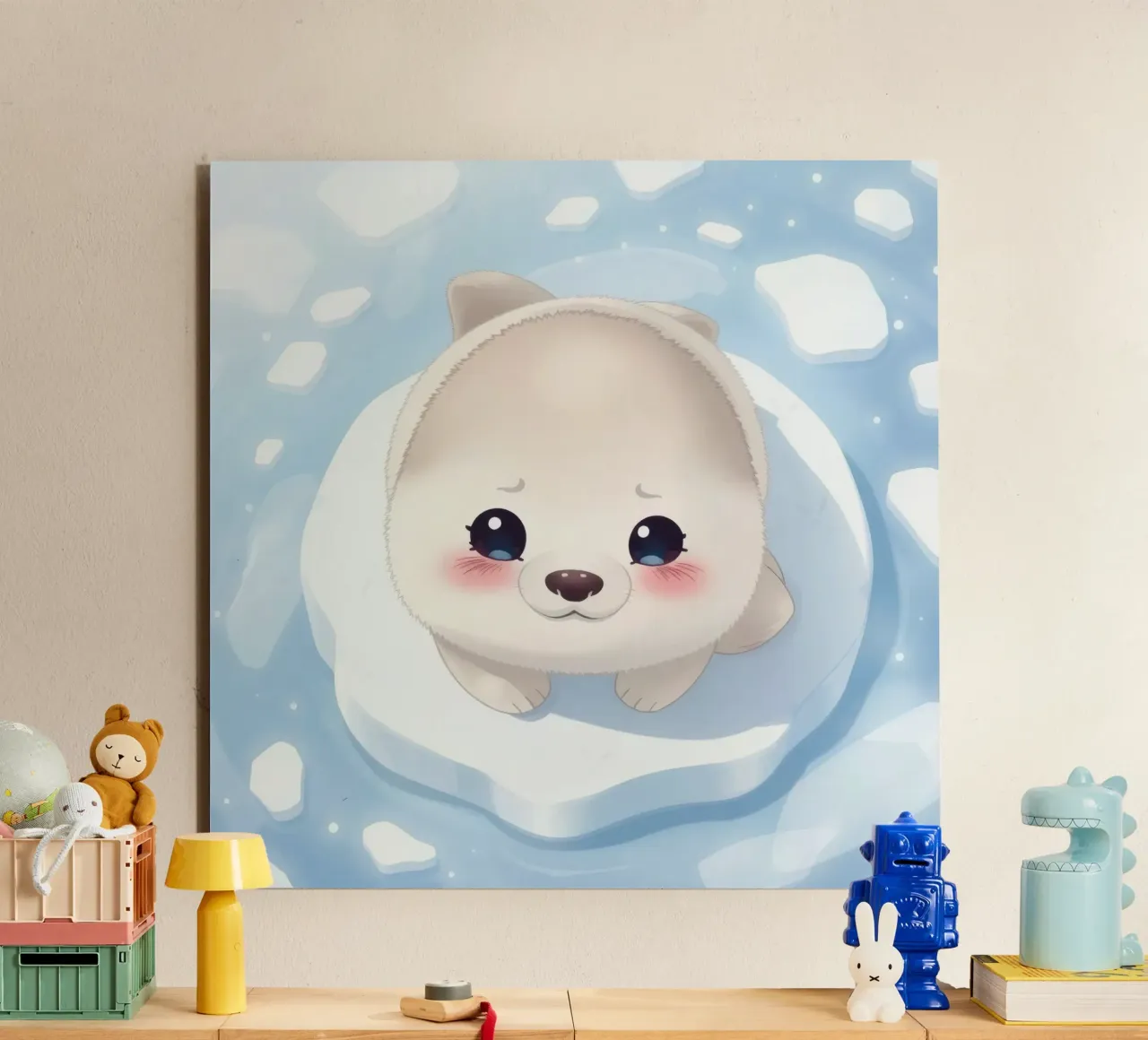 Cute animated puppy resting on an ice floe surrounded alu-dibond by DesignDoodle