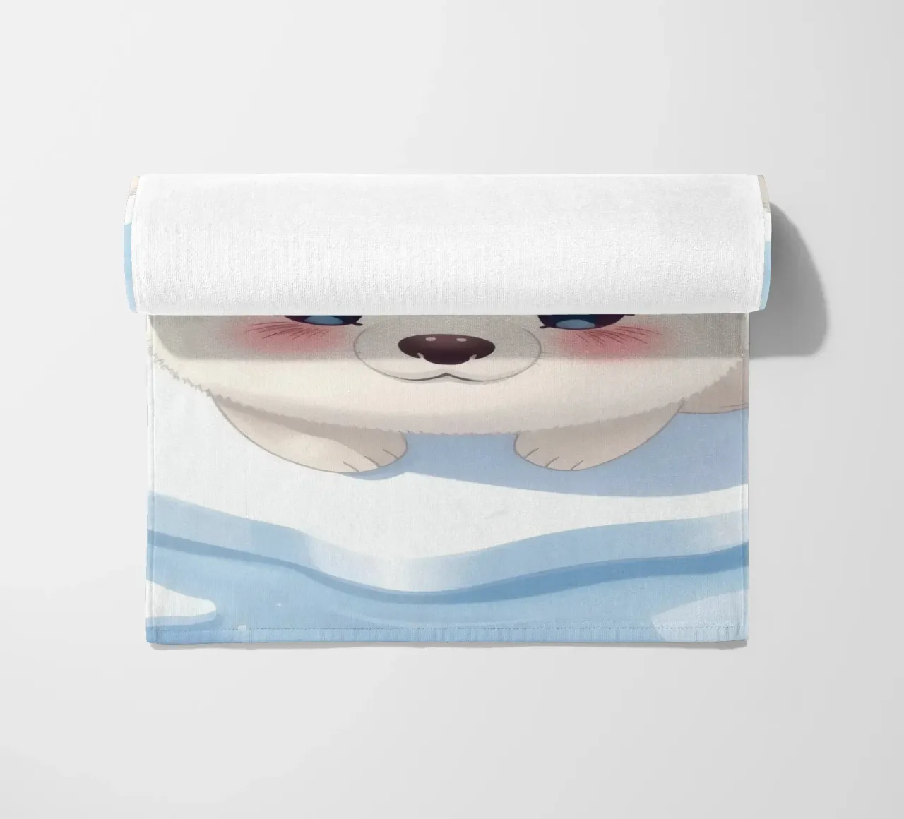 Cute animated puppy resting on an ice floe surrounded beach towel by DesignDoodle