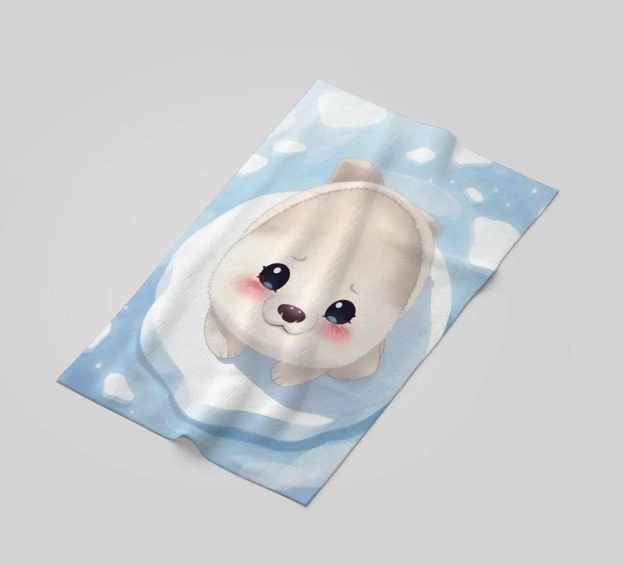 Cute animated puppy resting on an ice floe surrounded beach towel by DesignDoodle