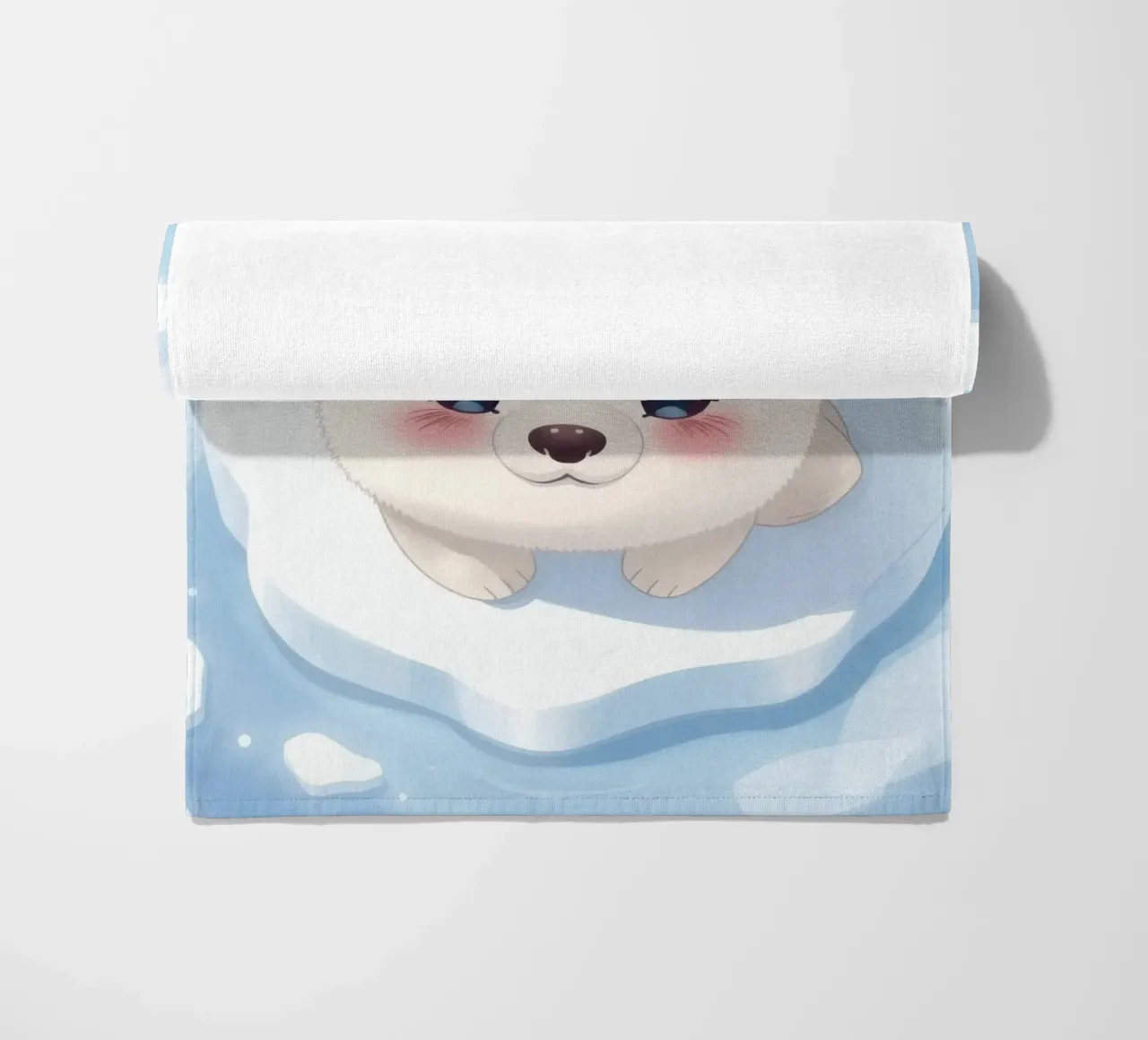 Cute animated puppy resting on an ice floe surrounded beach towel by DesignDoodle
