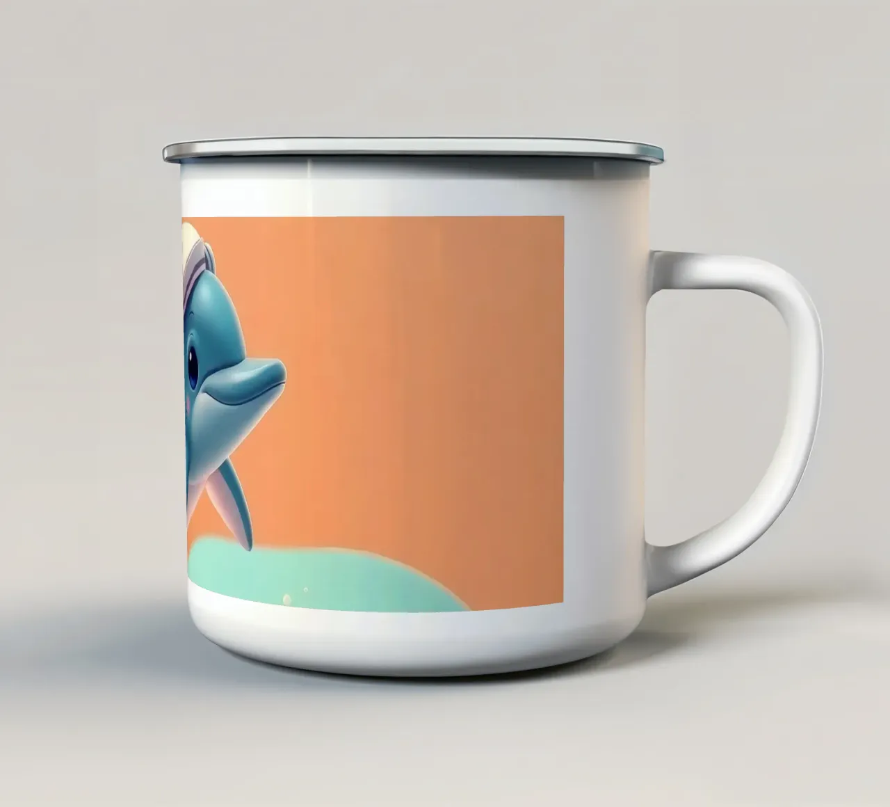 Delfino salta gioiosamente sulle onde colorate durante una giornata di sole tazza in smalto da DesignDoodle
