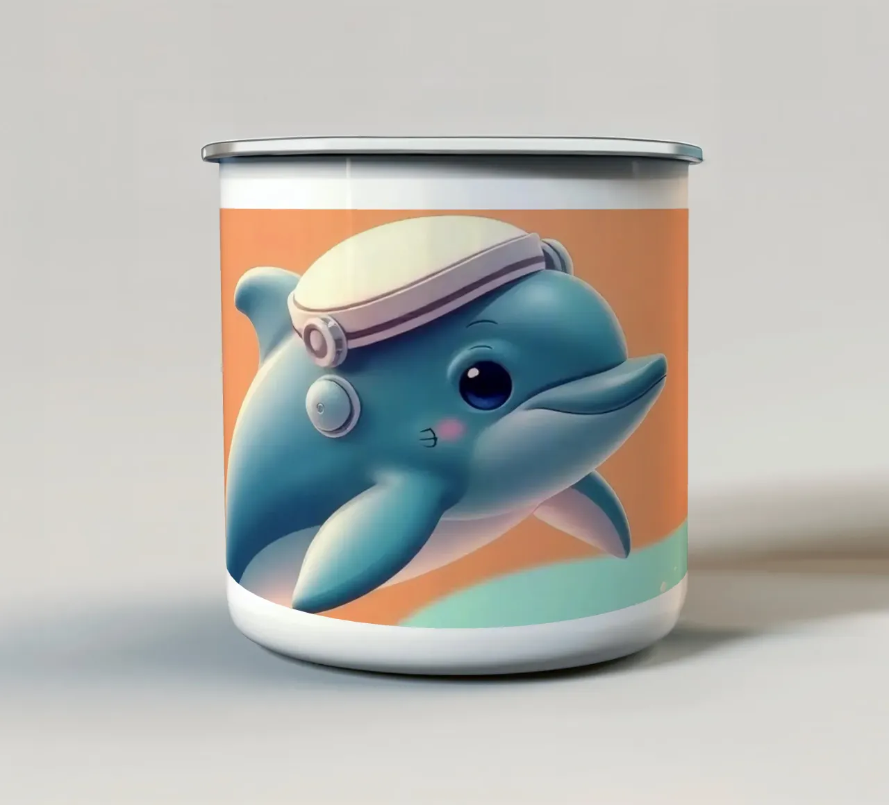 Delfino salta gioiosamente sulle onde colorate durante una giornata di sole tazza in smalto da DesignDoodle