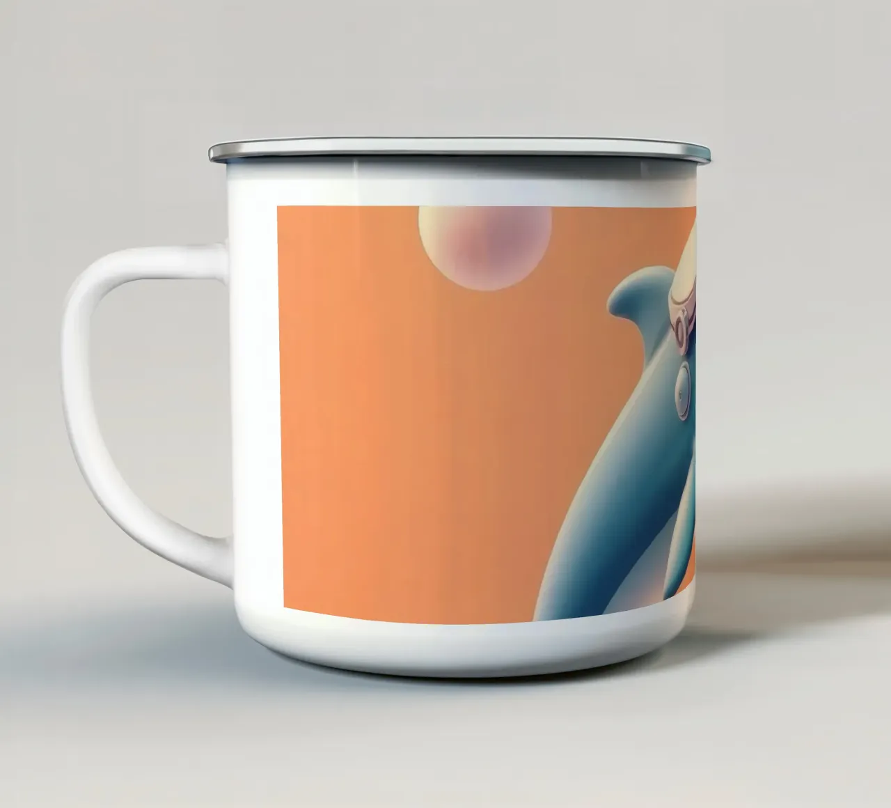 Delfino salta gioiosamente sulle onde colorate durante una giornata di sole tazza in smalto da DesignDoodle