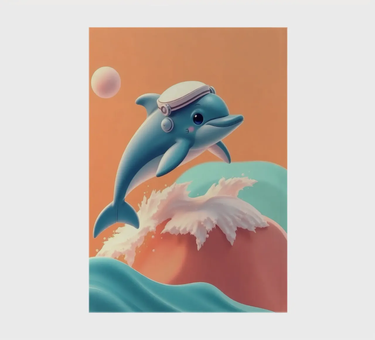 Dolphin leaps joyfully over colorful waves during sunny day notebook by DesignDoodle