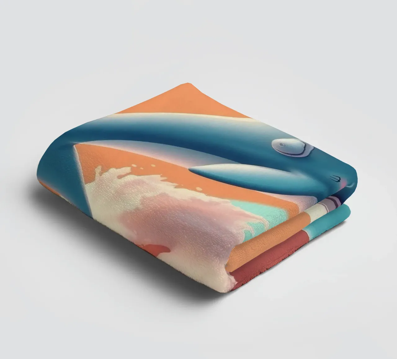 Dolphin leaps joyfully over colorful waves during sunny day towel by DesignDoodle