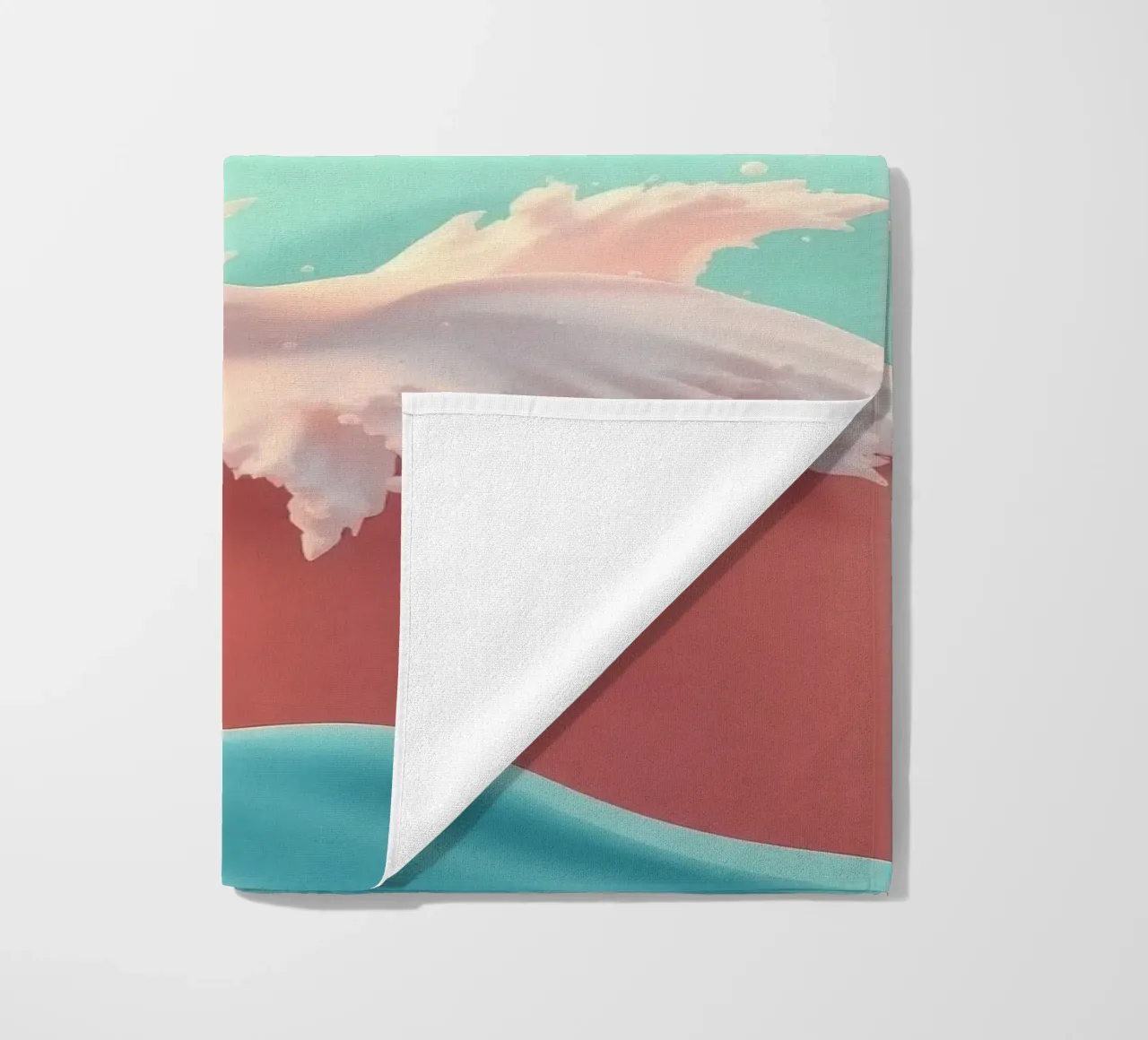 Dolphin leaps joyfully over colorful waves during sunny day beach towel by DesignDoodle