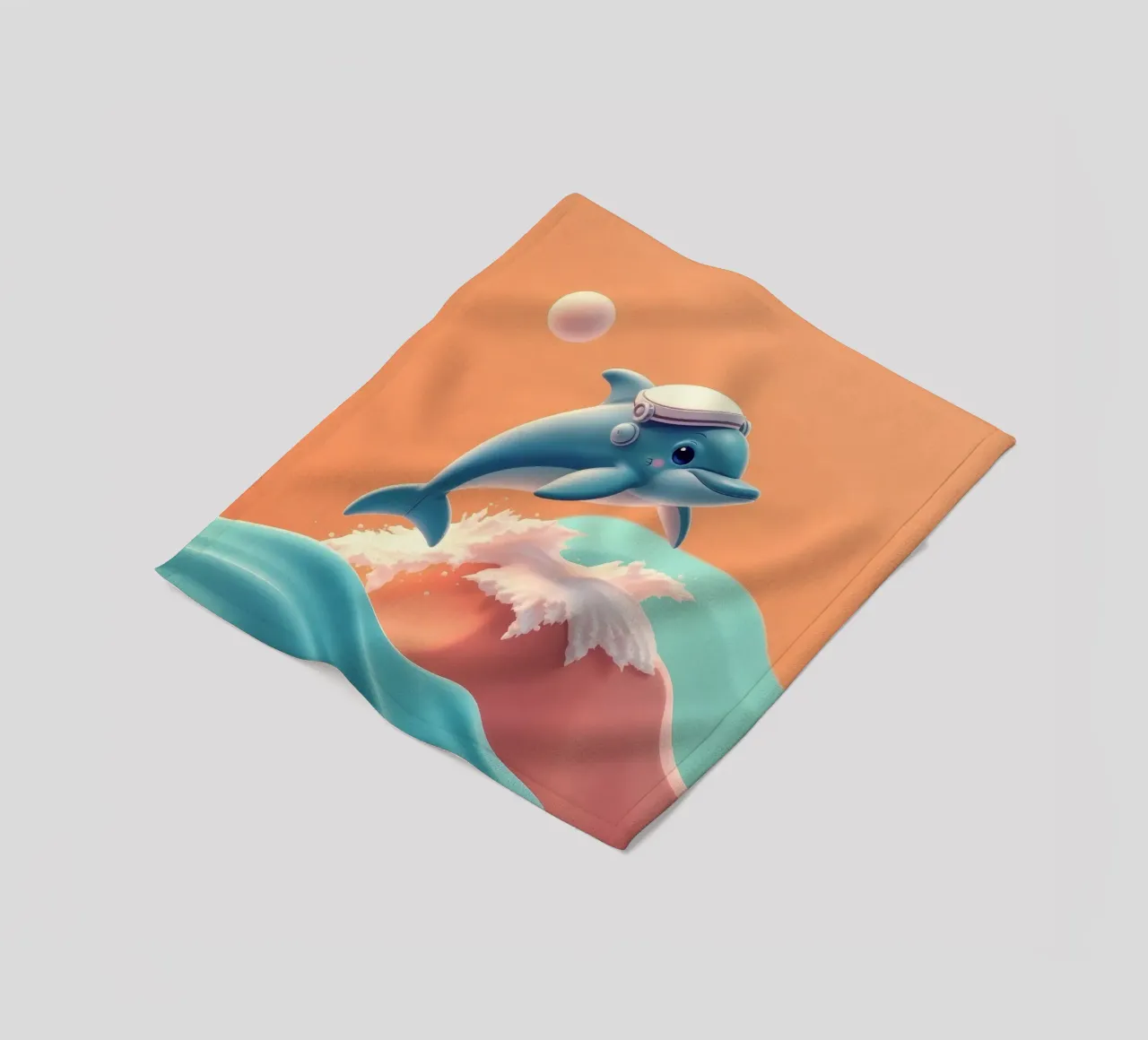 Dolphin leaps joyfully over colorful waves during sunny day fleece blanket by DesignDoodle