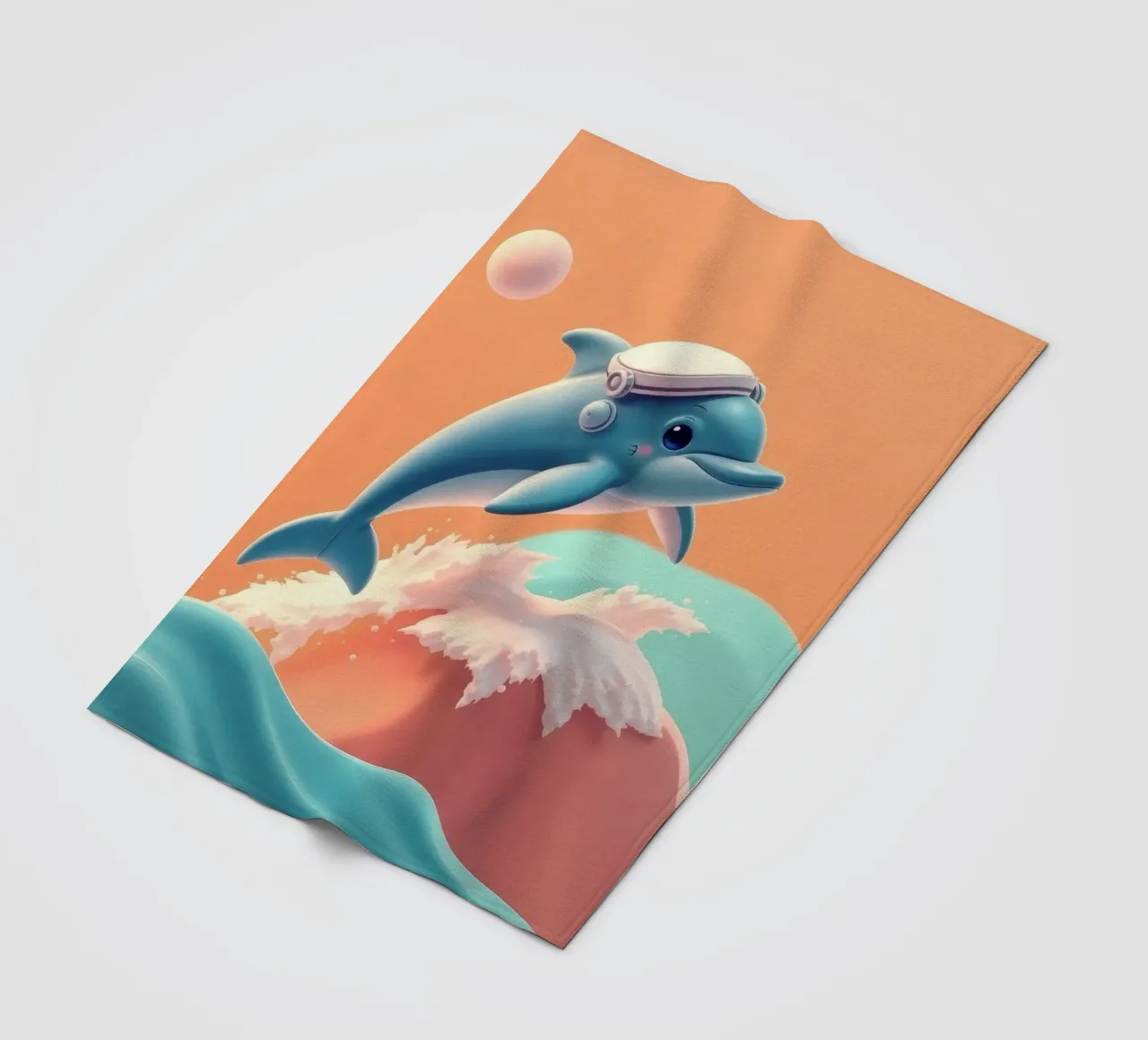 Dolphin leaps joyfully over colorful waves during sunny day fleece blanket by DesignDoodle