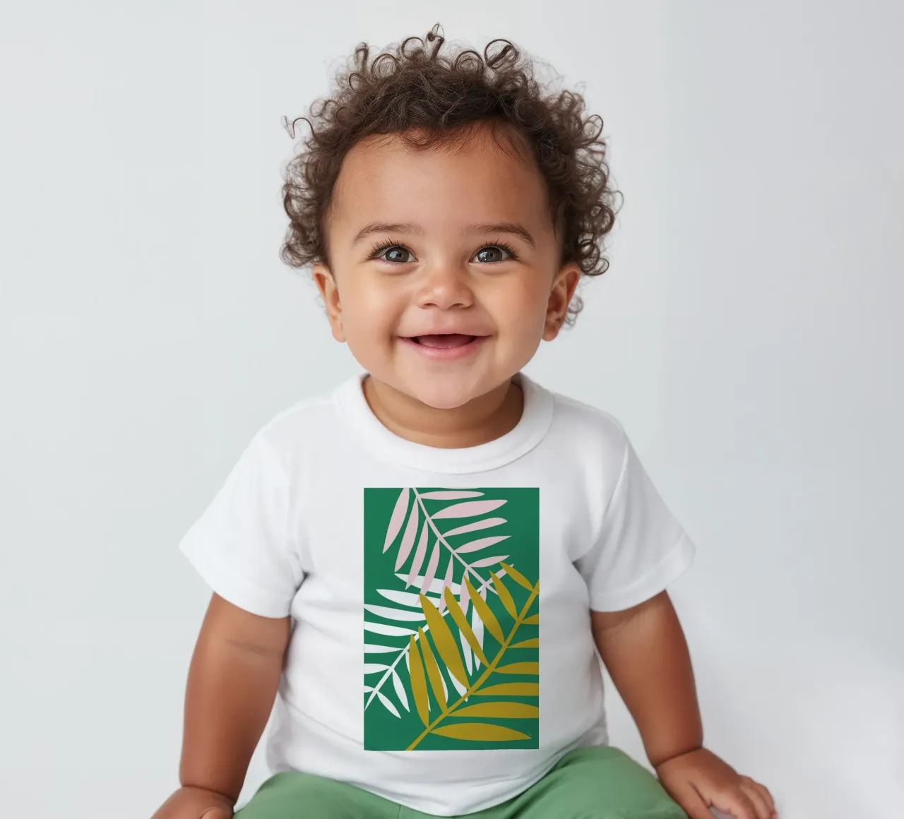 Palm Leaves in Green baby t-shirt by Linda Gobeta