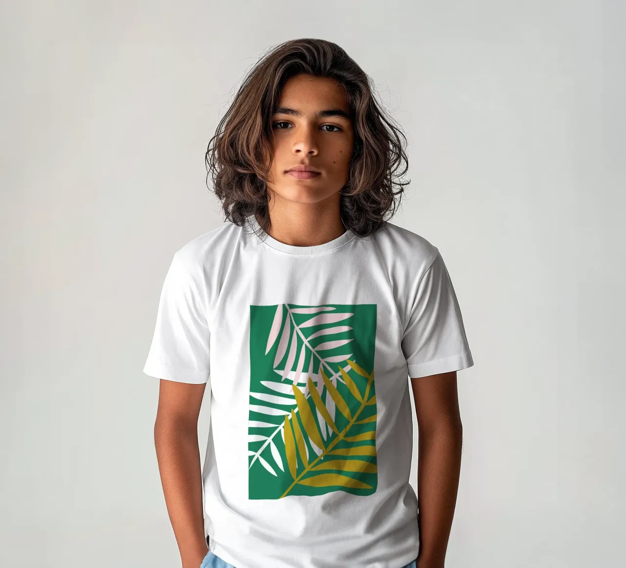 Palm Leaves in Green kids t-shirt by Linda Gobeta