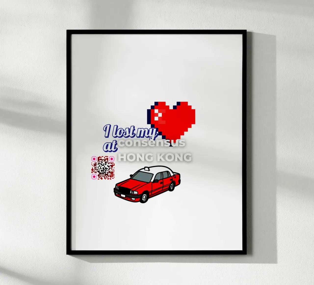 LostMyHeartIn_HK_BTC poster con telaio in legno da Crypto_Jungle