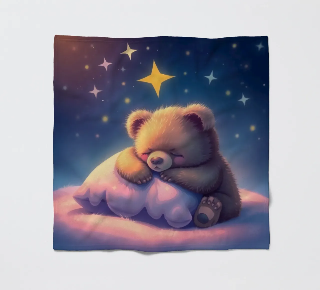 Cute bear cub sleeping peacefully on a fluffy pillow fleece blanket by DesignDoodle