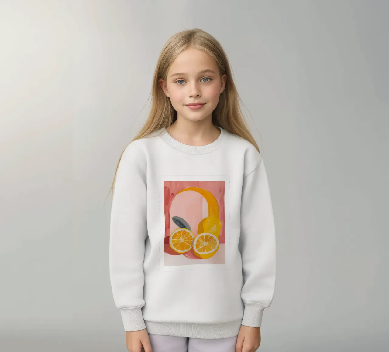 Lemon Print Illustration, Abstract Fruit Art, Lemon Poster kids sweatshirt by Bella Studio