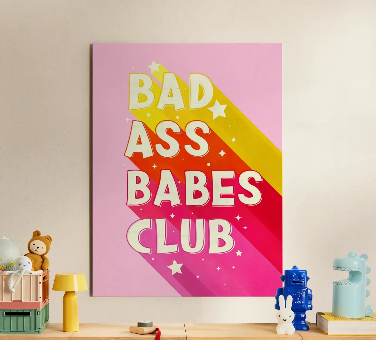 "Badass Babes Club" – Retro Feminist Typography Print alluminio dibond da showmemars