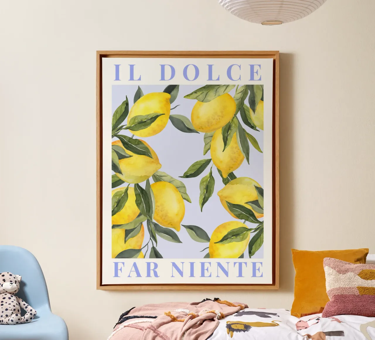 Poster al limone Dolce Far Niente, Poster Italiano al Limone Wall Art tela con Cornice a cassetta da Bella Studio
