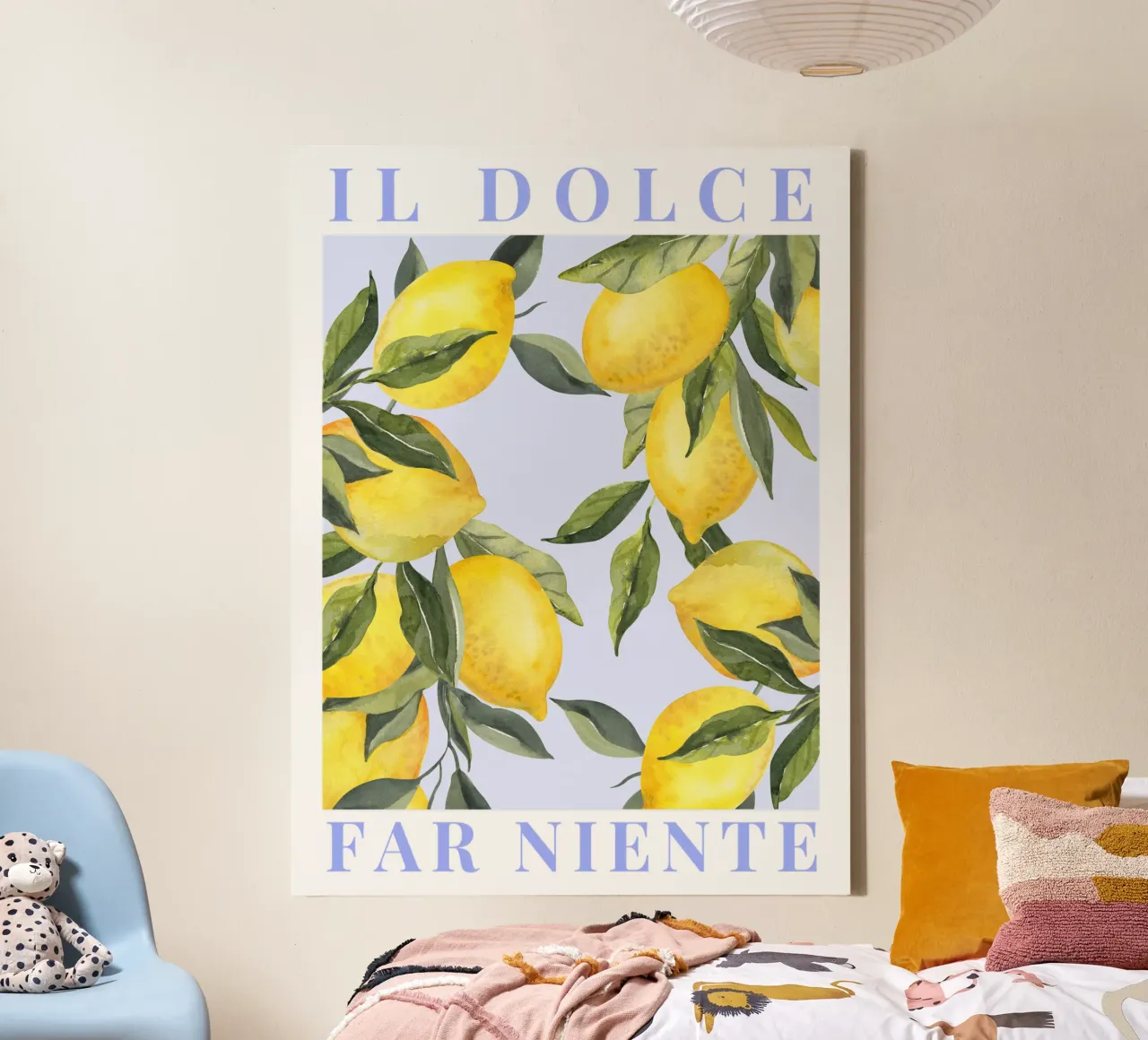 Poster al limone Dolce Far Niente, Poster Italiano al Limone Wall Art tela con Cornice a cassetta da Bella Studio