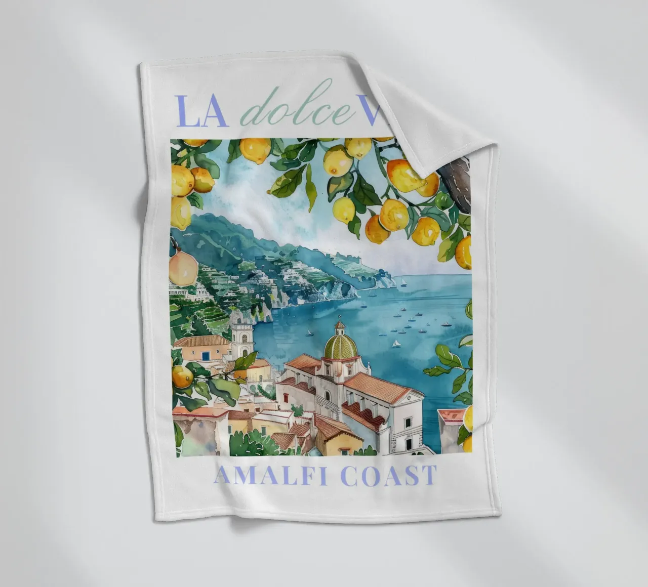 Art mural de la côte amalfitaine, poster de Positano, illustration de l'Italie plaid polaire de Bella Studio