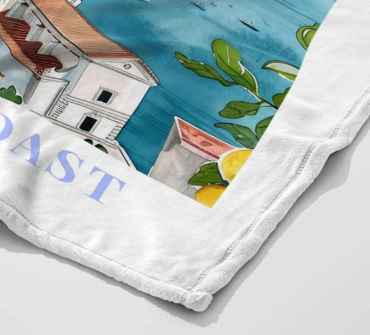 Art mural de la côte amalfitaine, poster de Positano, illustration de l'Italie plaid polaire de Bella Studio