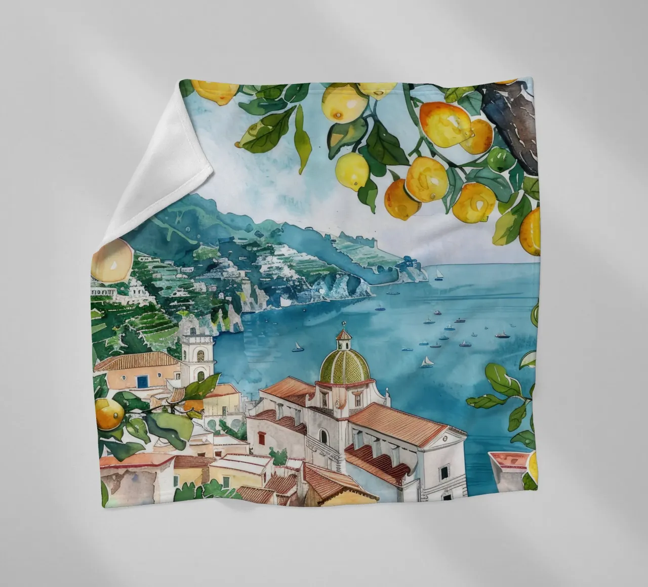 Art mural de la côte amalfitaine, poster de Positano, illustration de l'Italie plaid polaire de Bella Studio