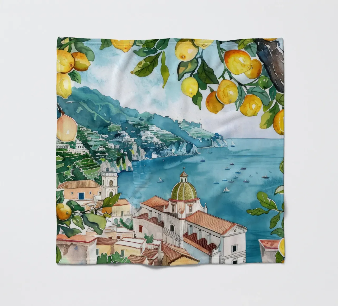Art mural de la côte amalfitaine, poster de Positano, illustration de l'Italie plaid polaire de Bella Studio