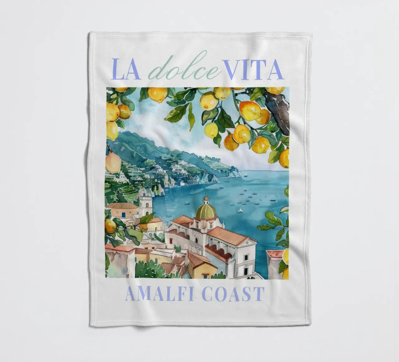 Art mural de la côte amalfitaine, poster de Positano, illustration de l'Italie plaid polaire de Bella Studio