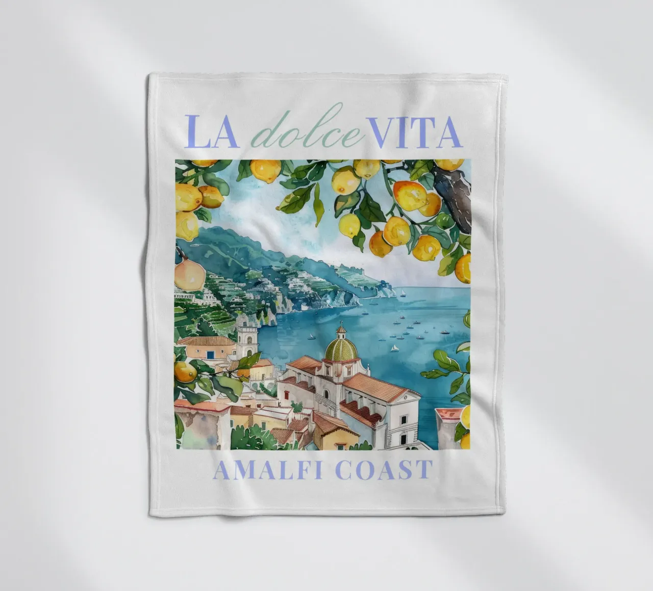 Art mural de la côte amalfitaine, poster de Positano, illustration de l'Italie plaid polaire de Bella Studio