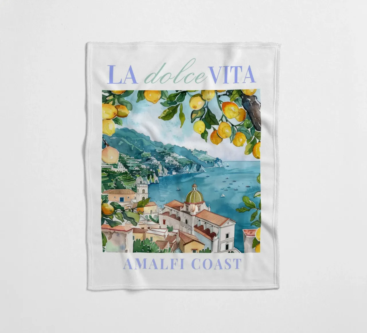 Art mural de la côte amalfitaine, poster de Positano, illustration de l'Italie plaid polaire de Bella Studio