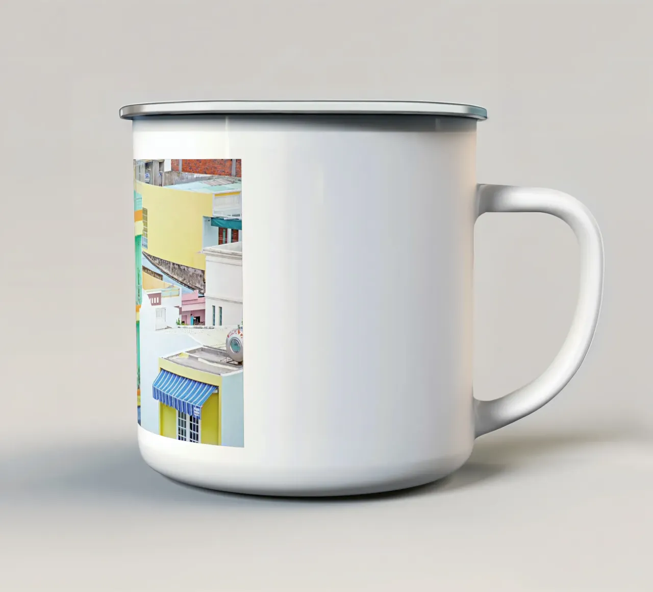 Danang Pastels enamel mug by Charlotte Curd