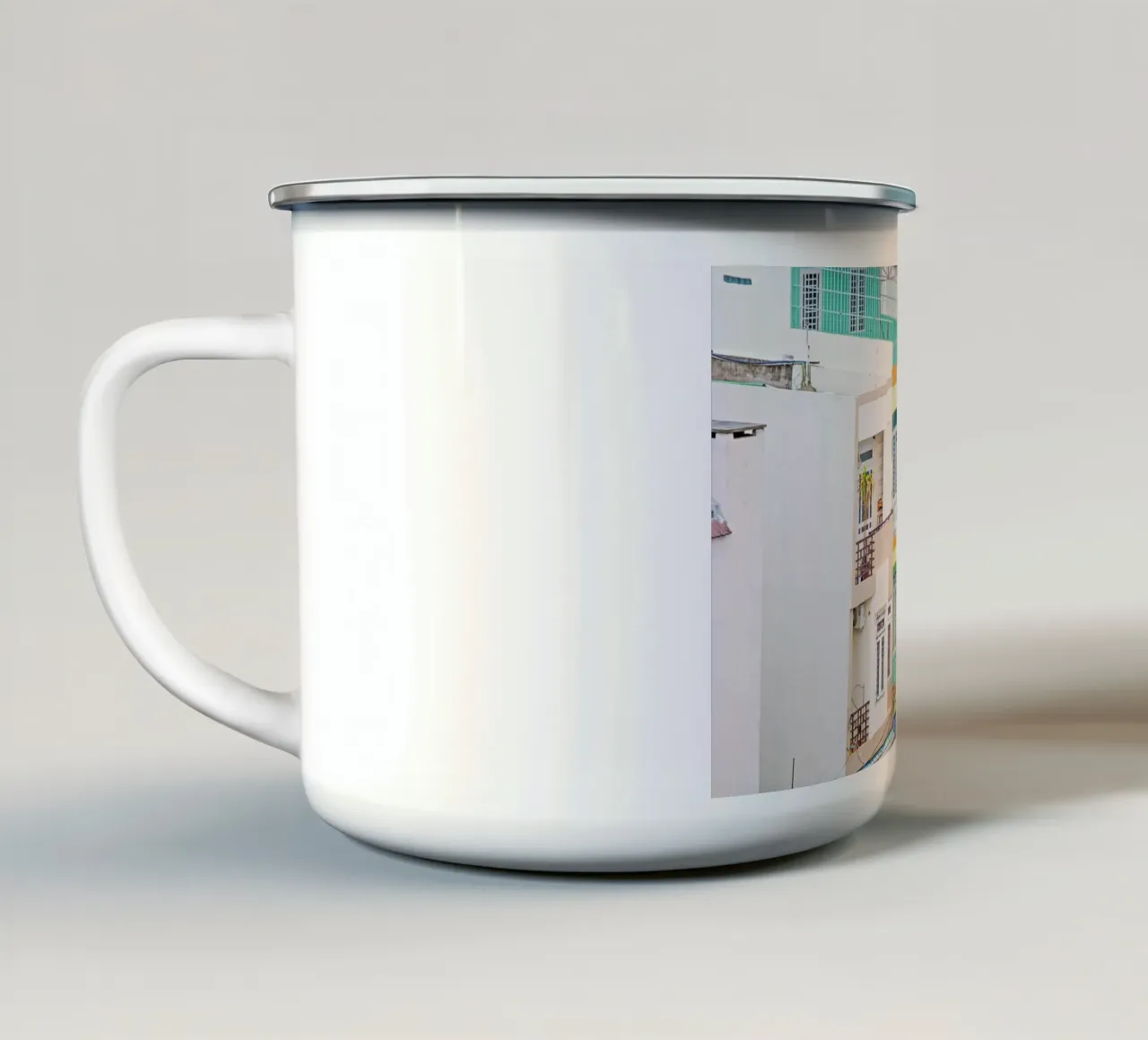 Danang Pastels enamel mug by Charlotte Curd