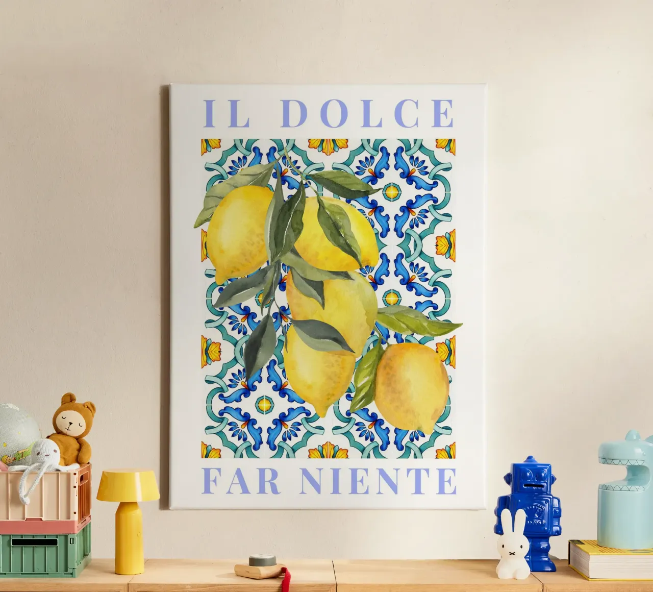 Poster citron, Poster citron italien, Il dolce far niente toile avec Caisse américaine de Bella Studio