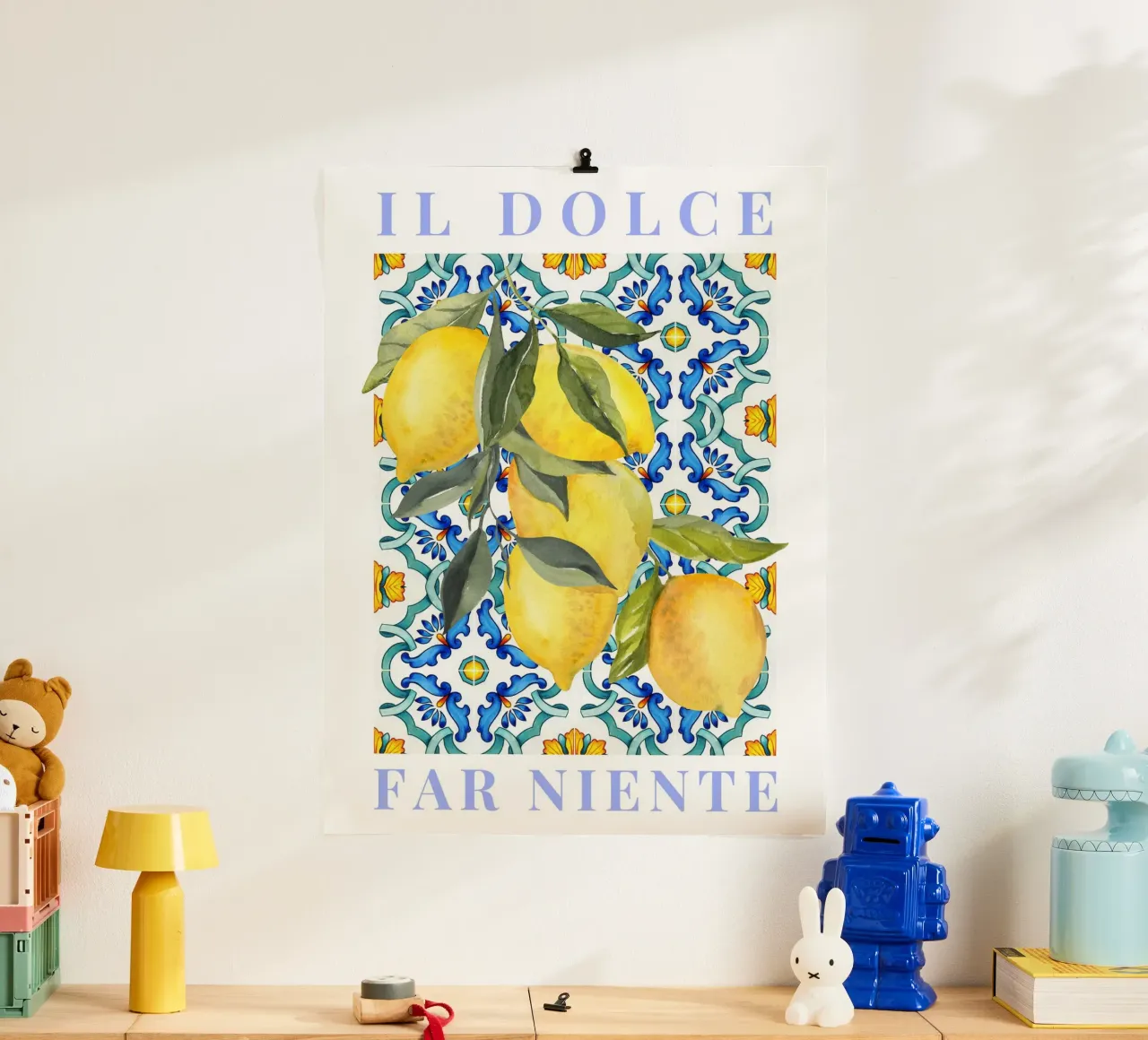 Lemon Poster, Italian Lemon Poster, Il dolce far niente poster con telaio in alluminio da Bella Studio