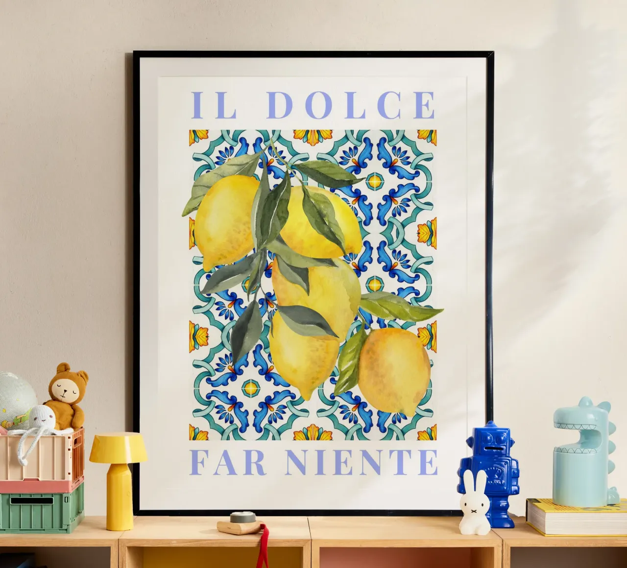 Lemon Poster, Italian Lemon Poster, Il dolce far niente poster con telaio in alluminio da Bella Studio