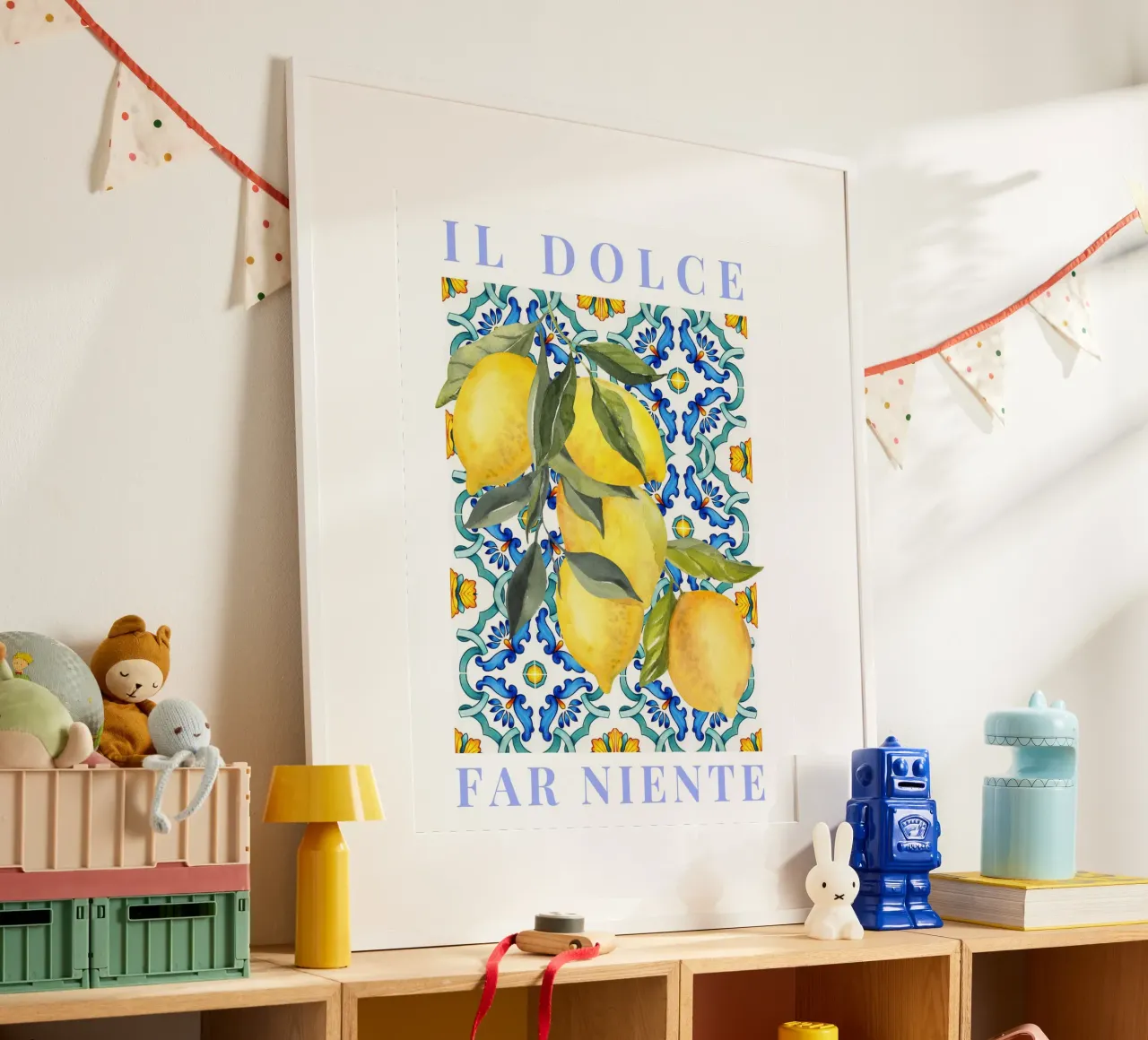 Lemon Poster, Italian Lemon Poster, Il dolce far niente poster con telaio in alluminio da Bella Studio