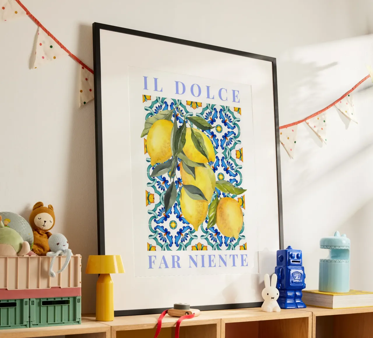 Lemon Poster, Italian Lemon Poster, Il dolce far niente poster con telaio in alluminio da Bella Studio