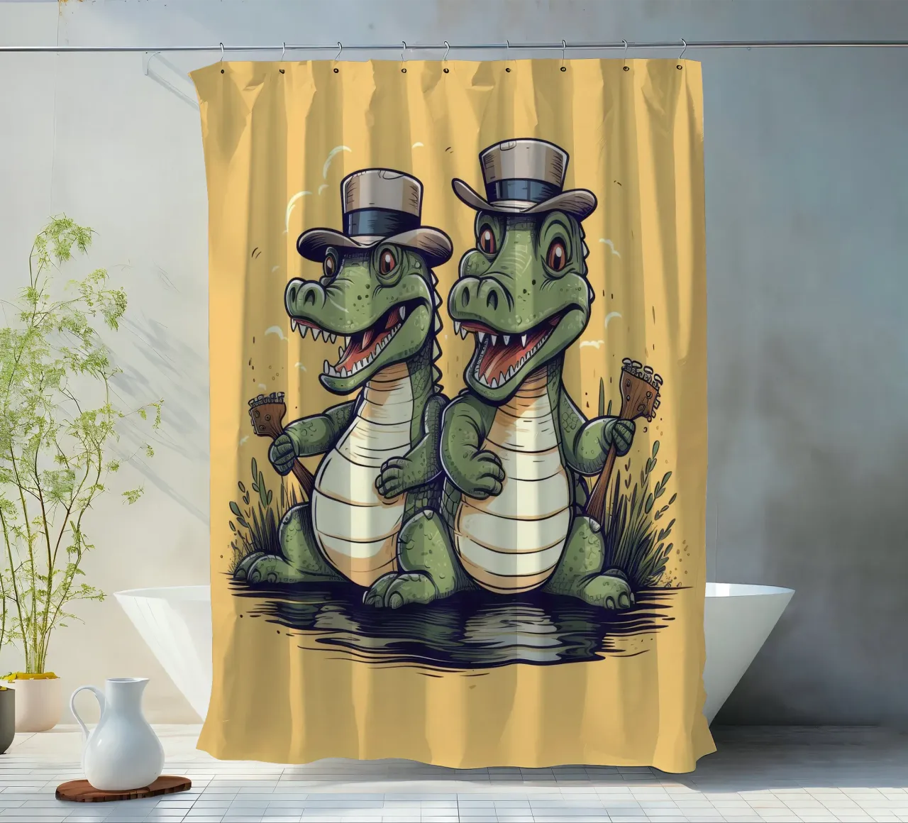 Retro Alligator Duo tenda da doccia da Funny Animals