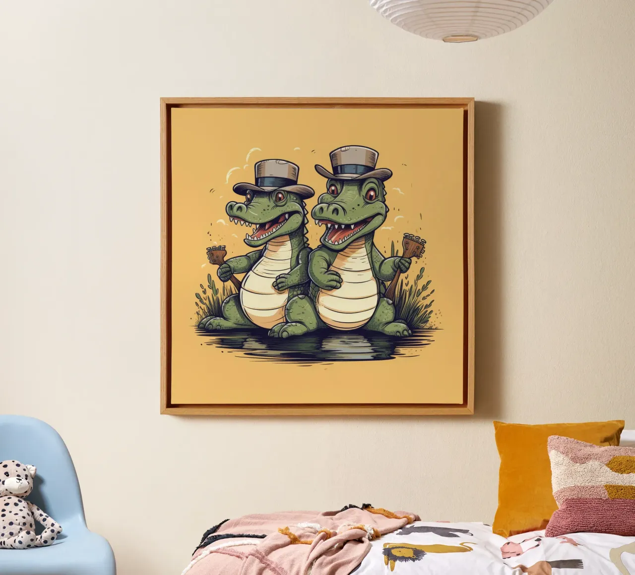 Retro Alligator Duo tela con Cornice a cassetta da Funny Animals