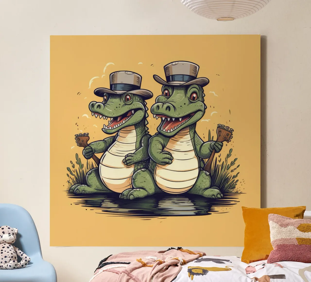 Retro Alligator Duo tela con Cornice a cassetta da Funny Animals
