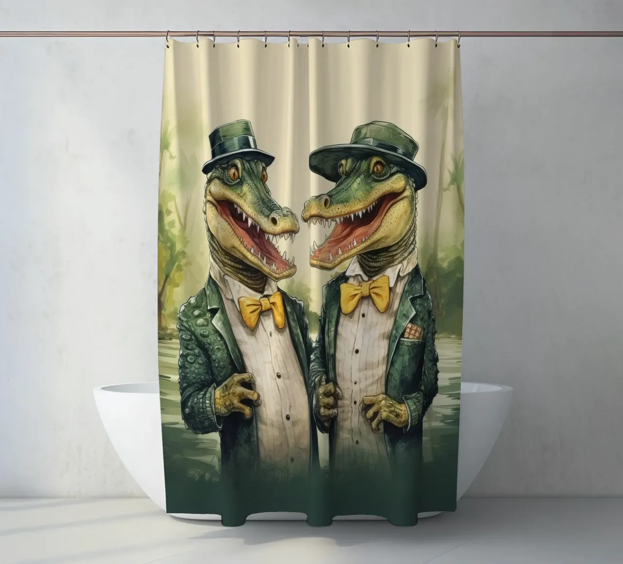 Retro Alligator Gang shower curtain by Funny Animals