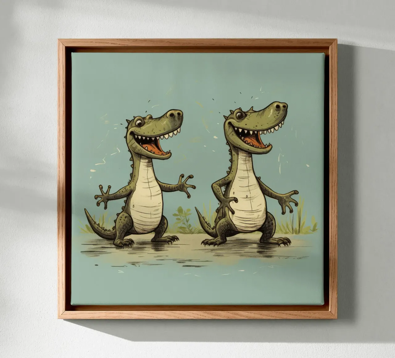 Retro Alligator Duo tela con Cornice a cassetta da Funny Animals